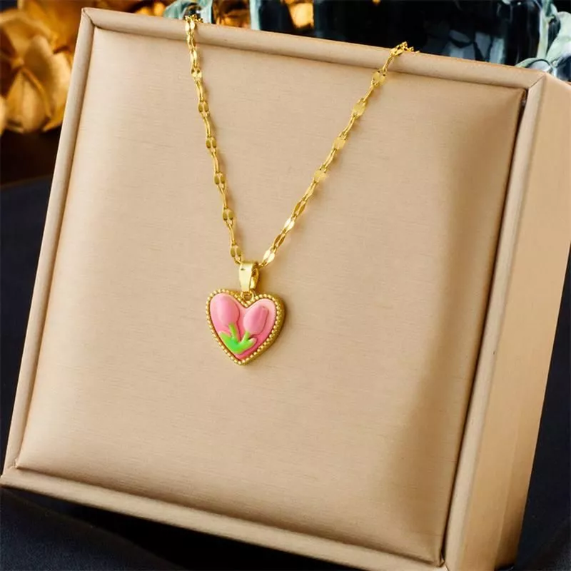 Vnox Dainty Tulip Necklaces for Women Lady,Gold Color Heart Love Flower Pendant Collar Birthday Gifts to Mom Wife Girlfriend BFF